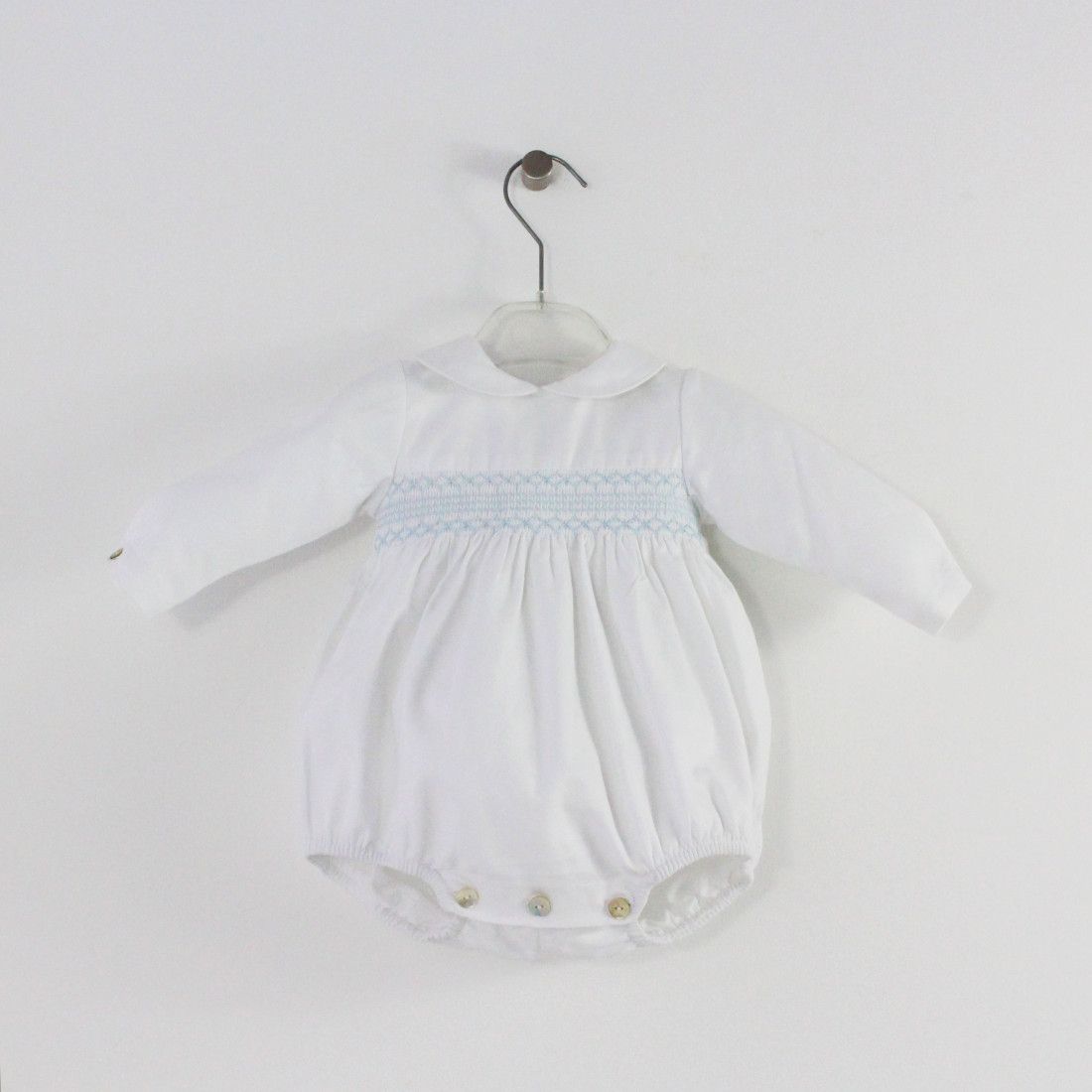 Fofo Branco Com Smocks Azul Bebé