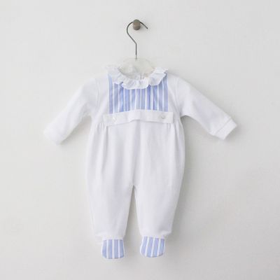 Babygrow De Verão Com Riscas Azuis Maria Malmequer - Babygrow De Verão Com Riscas Azuis