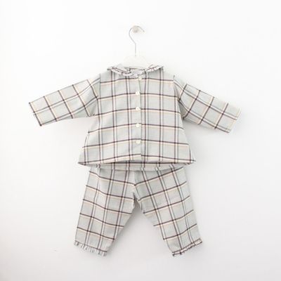 Pijama Xadrez Tons Outonais Com Gola em Folho Maria Malmequer - Pijama Xadrez Tons Outonais Com Gola em Folho