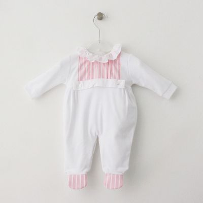 Babygrow De Verão Com Riscas Rosa Maria Malmequer - Babygrow De Verão Com Riscas Rosa