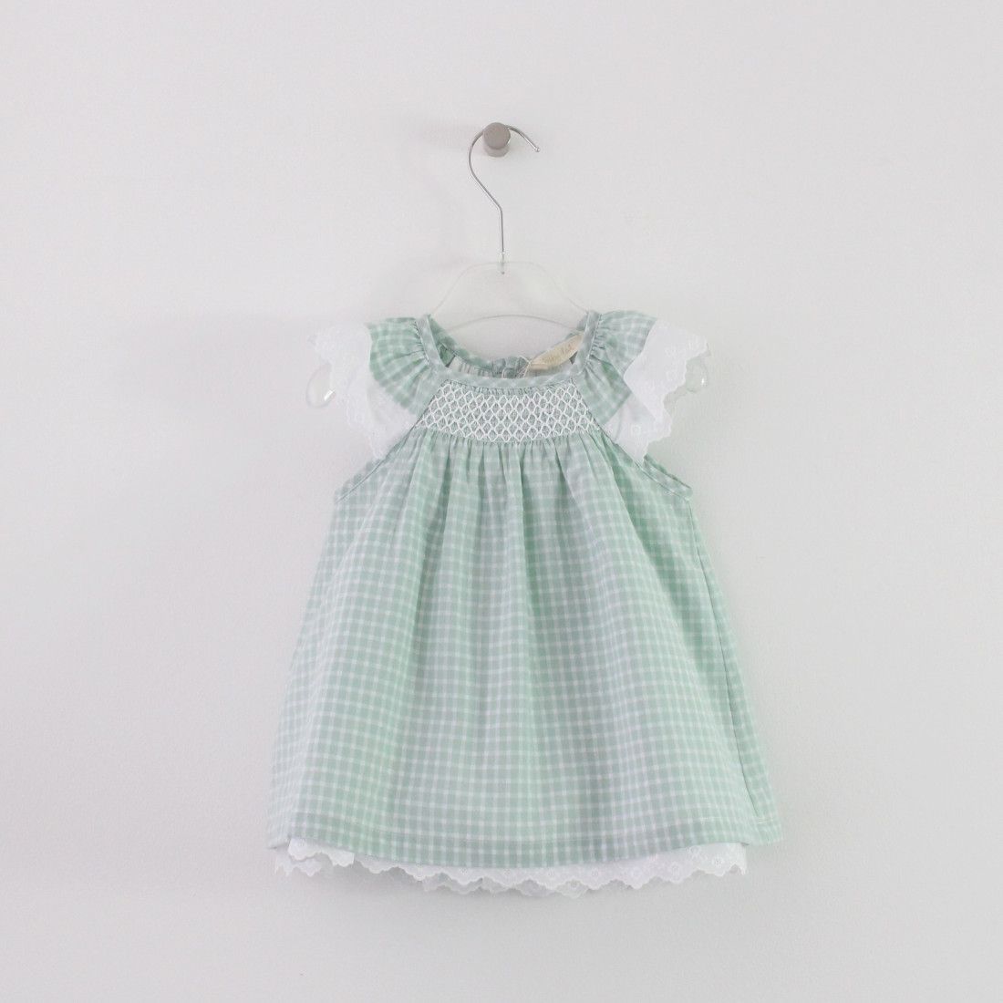 Maria Malmequer - Vestido Verde com Smocks e Bordado Inglês