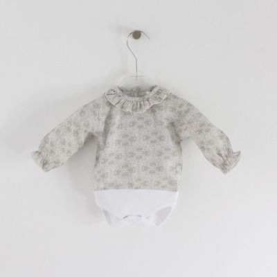 Body Camisa Libery Cinza Com Azul Maria Malmequer - Body Camisa Libery Cinza Com Azul
