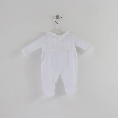 Baby Grow Branco com Bordado Inglês Maria Malmequer - Baby Grow Branco com Bordado Inglês
