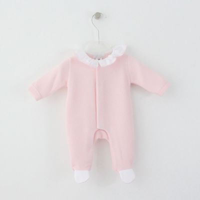 Baby Grow com Gola com Folho e Ponta Renda Rosa Maria Malmequer - Baby Grow com Gola com Folho e Ponta Renda Rosa