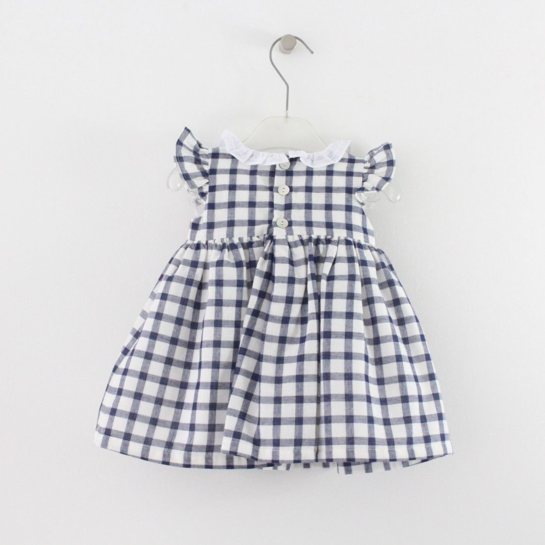 Maria Malmequer - Vestido Xadrez Azul Escuro com Smocks Vermelhos