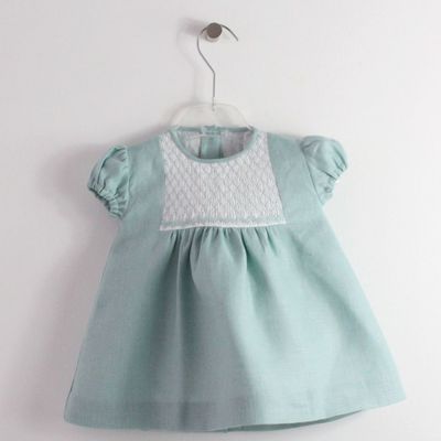 Vestido Verde Linho com Favos Maria Malmequer - Vestido Verde Linho com Favos