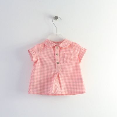 Camisa Túnica Xadrez Coral Maria Malmequer - Camisa Túnica Xadrez Coral