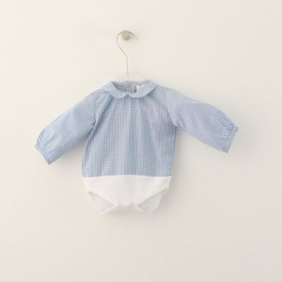 Camisa Body em Popeline Xadrez Azul Maria Malmequer - Camisa Body em Popeline Xadrez Azul