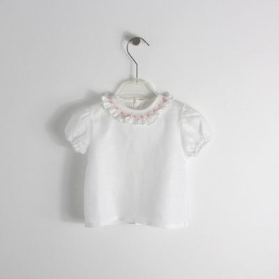 Blusa de Linho Com Favos Rosa Maria Malmequer - Blusa de Linho Com Favos Rosa