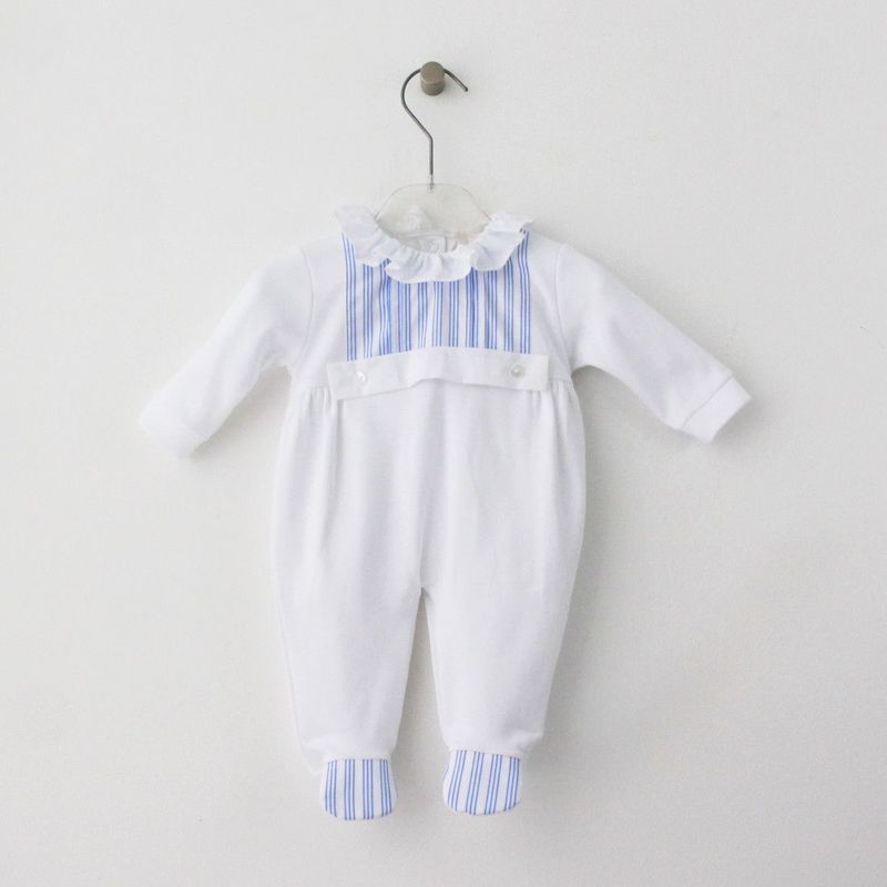 Babygrow De Verão Com Riscas Azuis Maria Malmequer - Babygrow De Verão Com Riscas Azuis