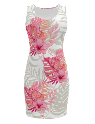 Tropical In Pink Fitted Dress