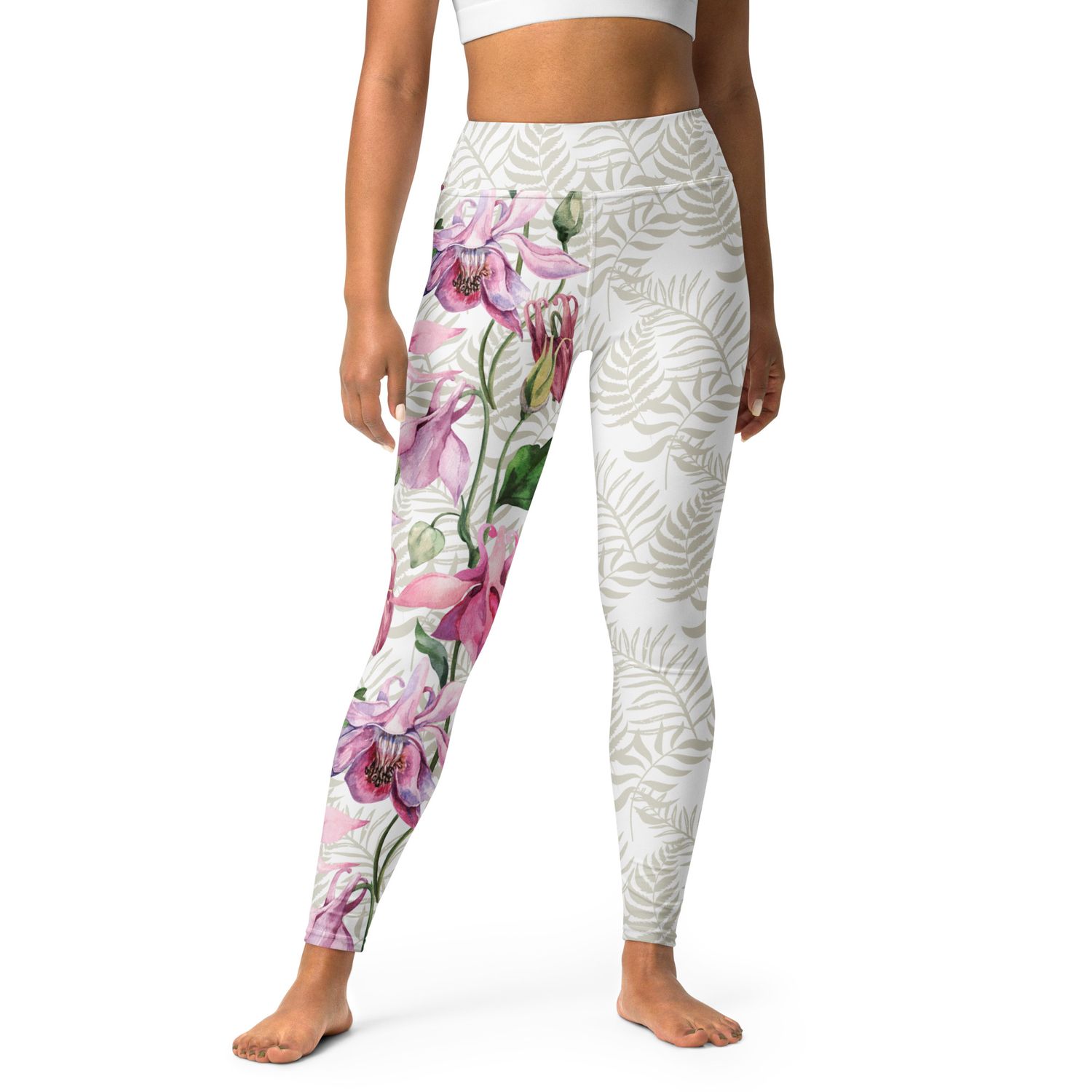 Pink Petal on White Yoga Leggings