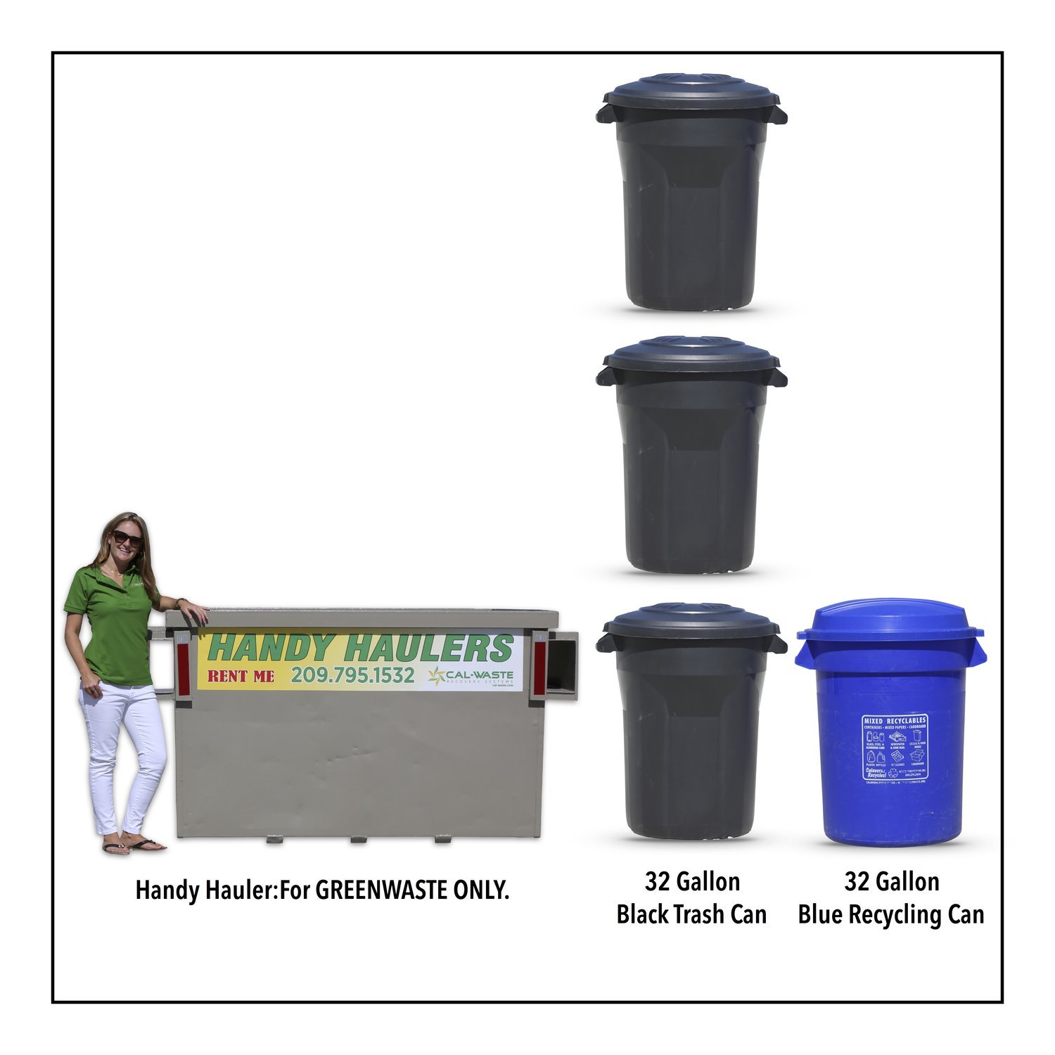 Cal-Waste CAN Service - Three 32 Gallon Trash & Recycling, Yearly Yard & Garden Handy Hauler - 3 MONTHS FREE