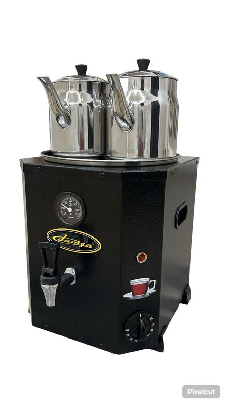 مكينة شاي سماور بسعة 6 لتر صناعه تركيه عاليه الجوده بمقياس تحكم بدرجة حرارة الماء مع ابريقين بحجم الابريق 1.7 لتر