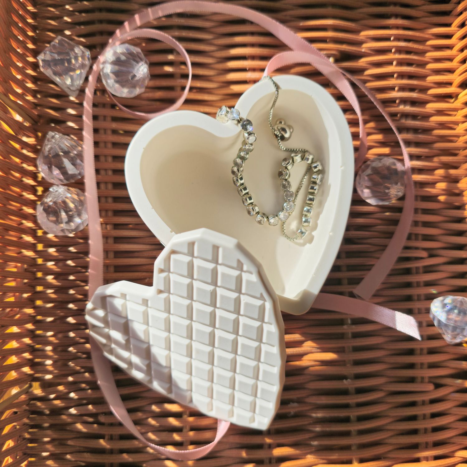 Small Waffle Heart Jar w/ Lid