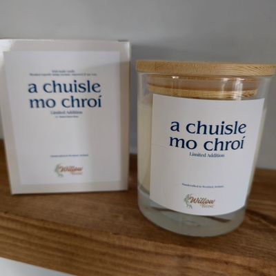 A Chuisle, Mo Chroí Is an Irish phrase that means “The Pulse of my Heart” It can be used as term of love and endearment toward another to simply mean “My Love” “My Darling” “My Everything”. Handpoured in Wexford, Ireland by Willow and Rose.