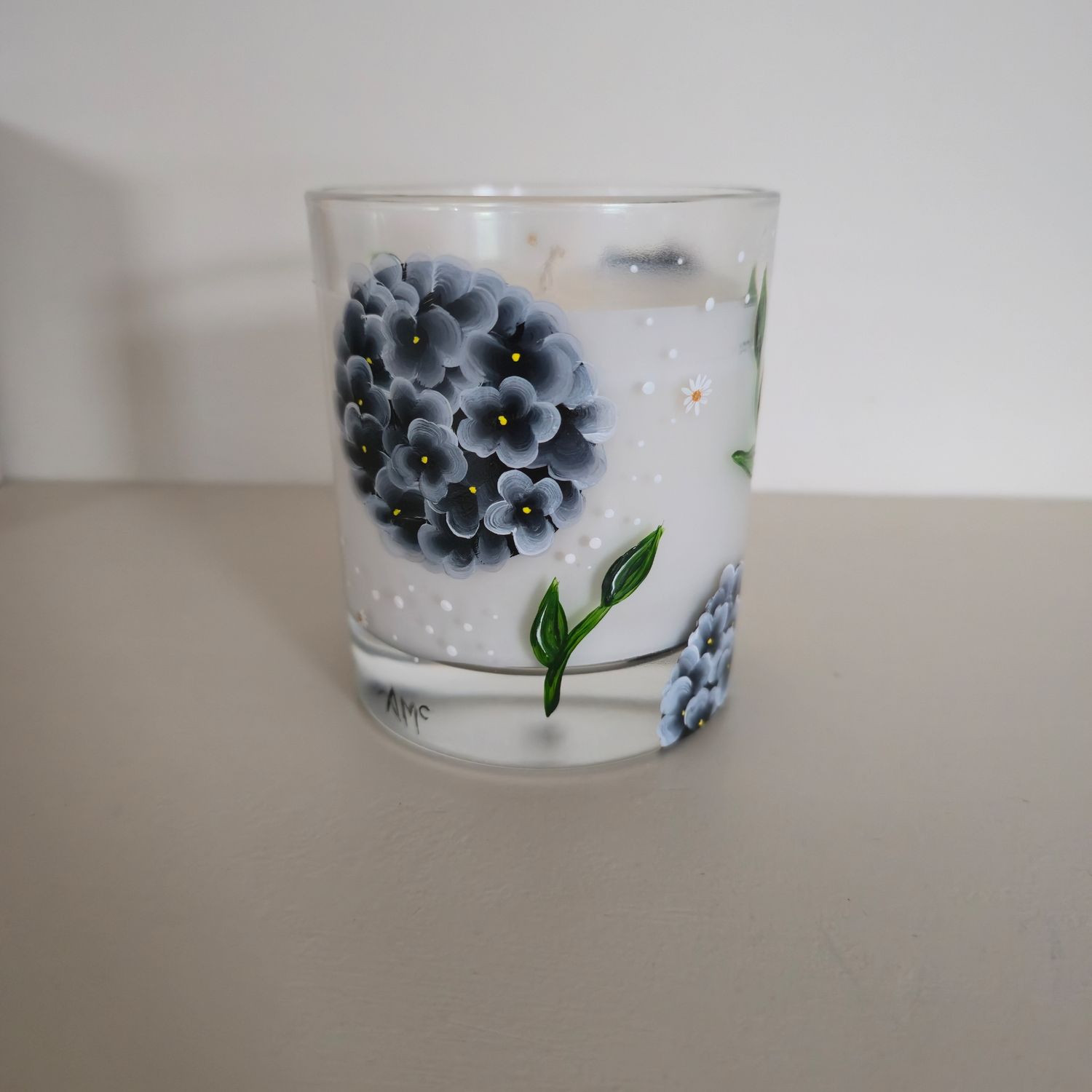 Handpainted Candle Jar Black Hydrangea