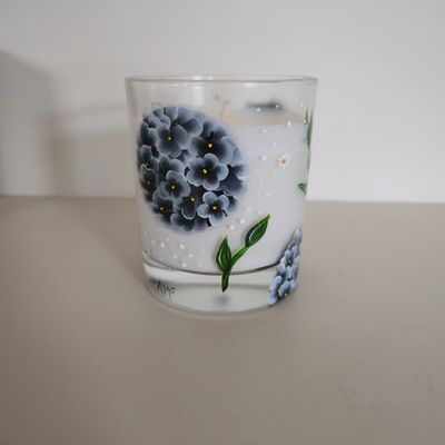 Handpainted Candle Jar Black Hydrangea