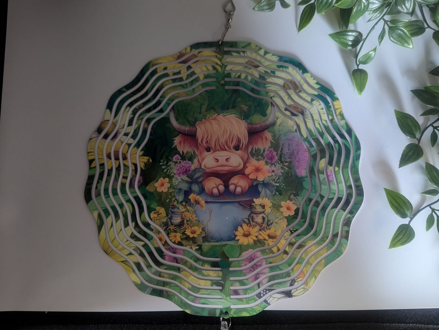 Highland Cow in a Bucket Windspinner