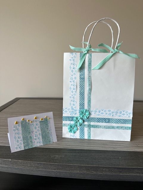 Gift Bag &amp; Card Combo Set - Green Flowers