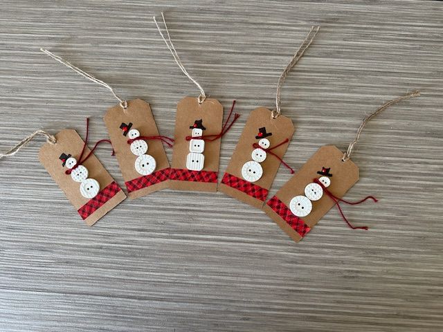 Snowman Gift Tags - Red Plaid Ribbon