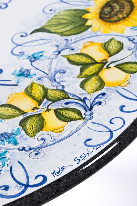 TAVOLO IN PIETRA LAVICA OVALE  BLU CERAMIZZATO MISURE 160 X  90 X H 75