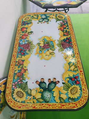 TAVOLO IN PIETRA LAVICA RETTANGOLARE CON ANGOLI SMUSSATI CERAMIZZATO                           MISURE 180 X 90 X H75