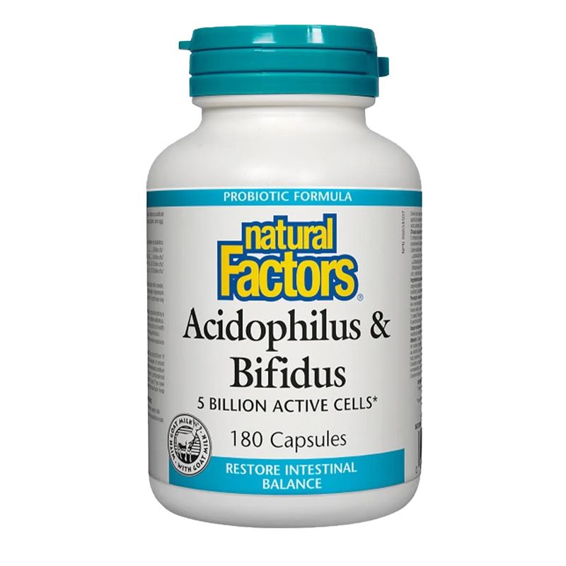 Natural Factors Acidophilus &amp; Bifidus 5 Billion Active Cells 180 Capsules