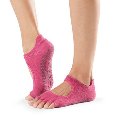 ToeSox Full Toe Bellarina Grip Socks (Raspberry, Medium)