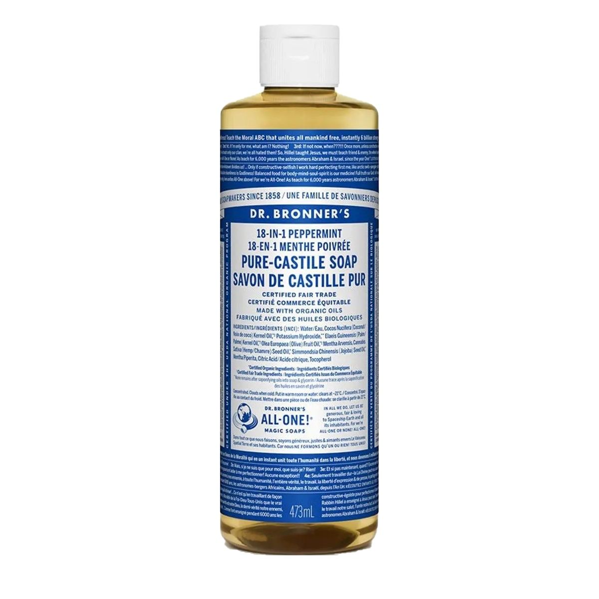 Dr. Bronner&#39;s 18-In-1 Pure-Castile Liquid Soap Peppermint 473mL