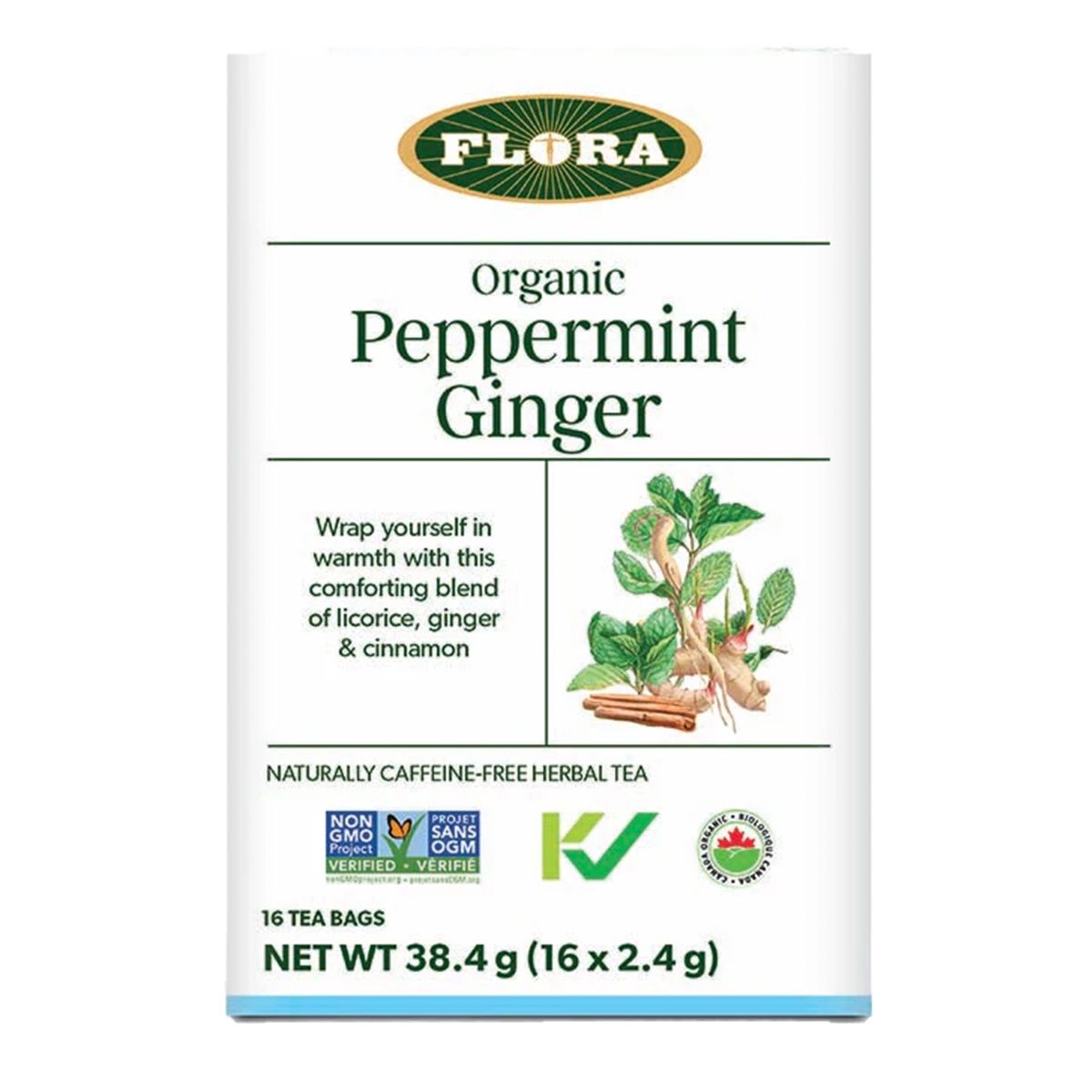 Flora Organic Peppermint Ginger Tea 16 Tea Bags