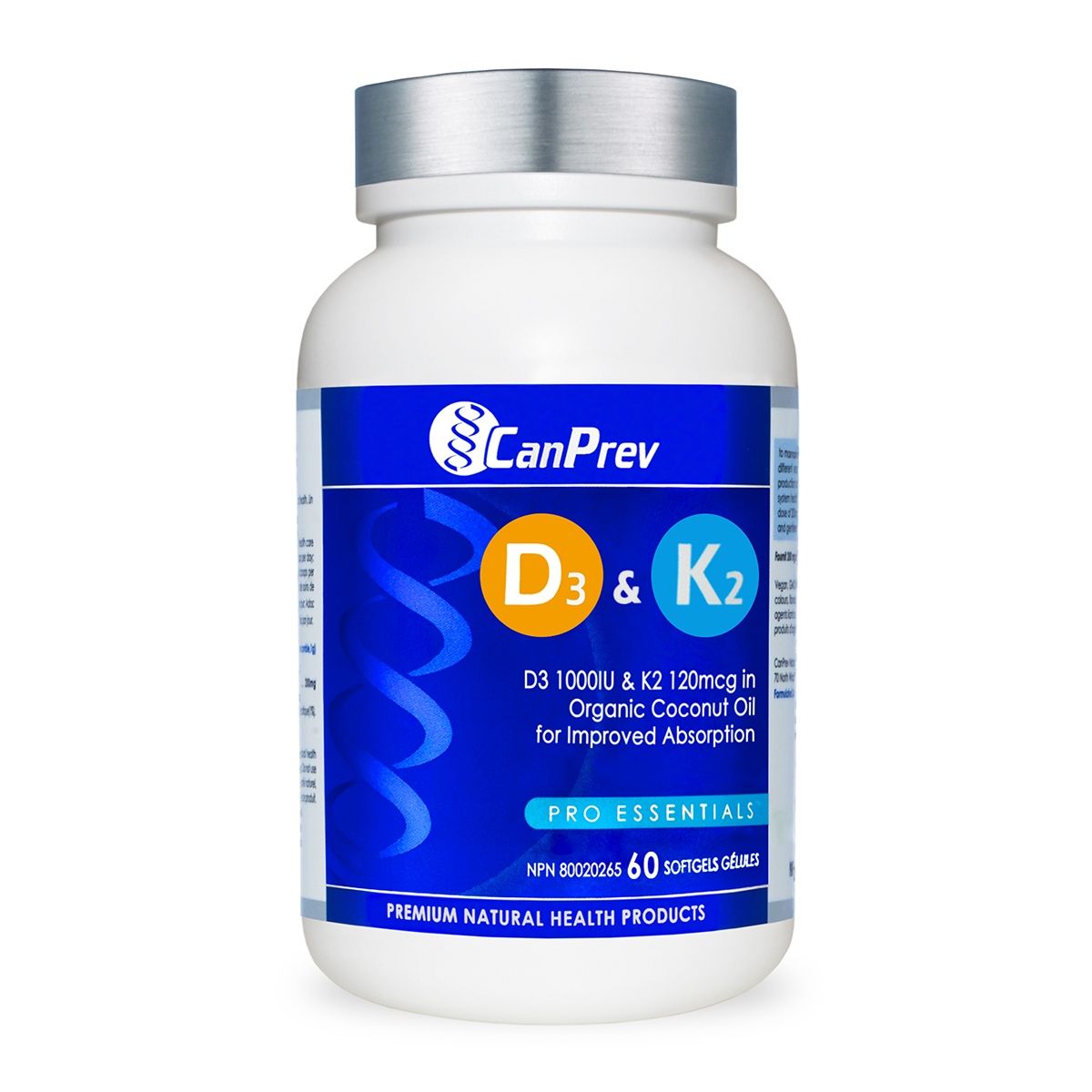 CanPrev Vitamin D3 &amp; K2+MCT 60 Softgels