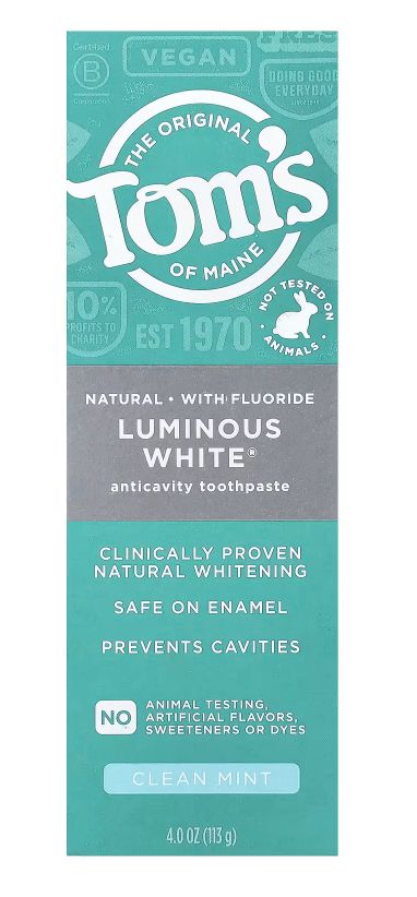 Tom&#39;s Luminous White Natural Whitening Toothpaste with Fluoride, Clean Mint