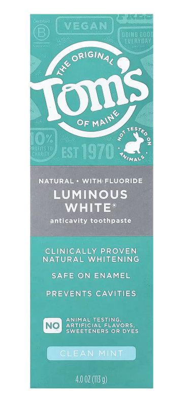Tom&#39;s Luminous White Natural Whitening Toothpaste with Fluoride, Clean Mint