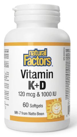 Natural Factors Vitamin K &amp; D 120mcg &amp; 1000 IU 60 Softgels