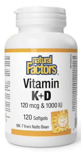 Natural Factors Vitamin K &amp; D 120mcg &amp; 1000 IU 120 Softgels