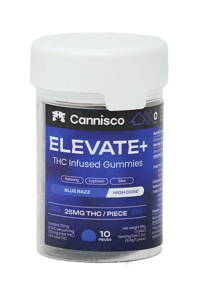 Elevate+ 25mg THC Gummies, Flavor: Blue Razz