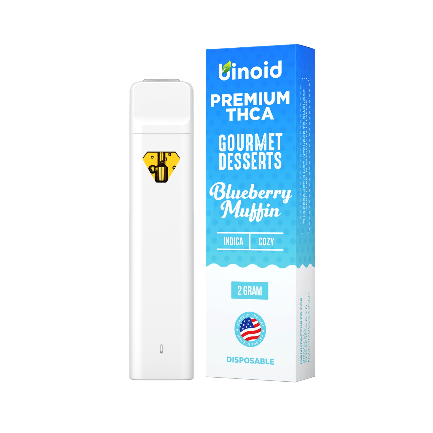 Binoid 2g Gourmet Dessert Disposable Vape Pens, Strain: Blueberry Muffin (Indica)