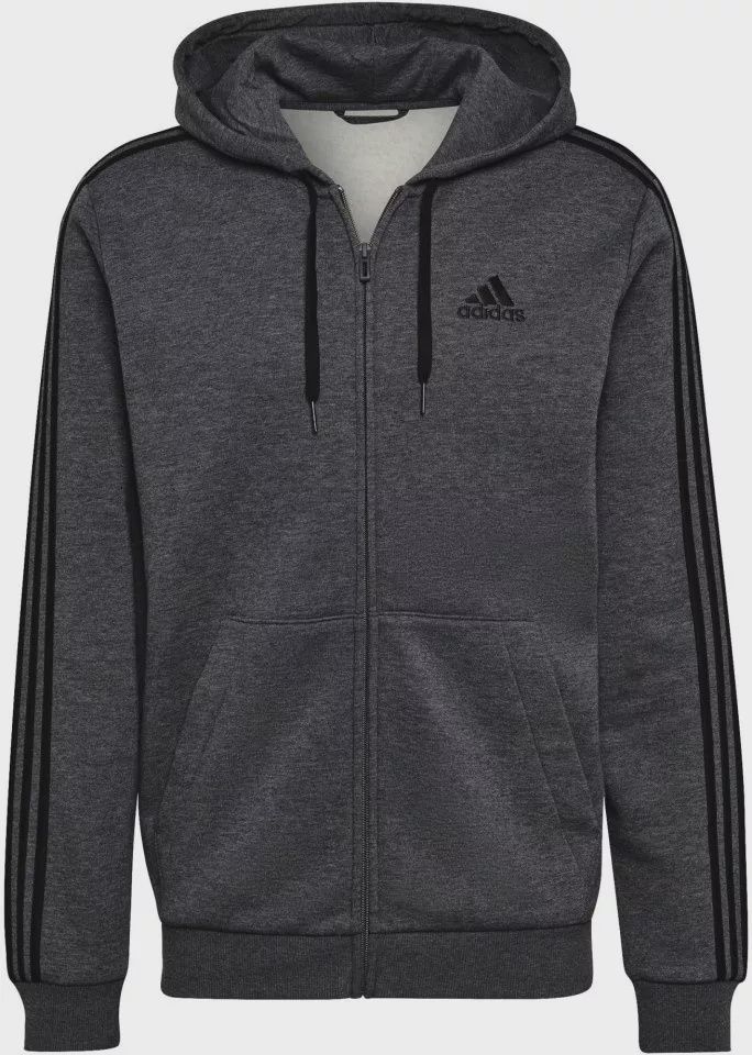 Men&#39;s Essentials Fleece 3-Stripes Full-Zip Hoodie, Size: Medium, color: Dark Gray Heather