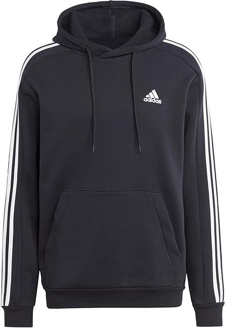 men&#39;s essentials  fleece 3- stripes hoodie, color: BLACK, Size: SMALL