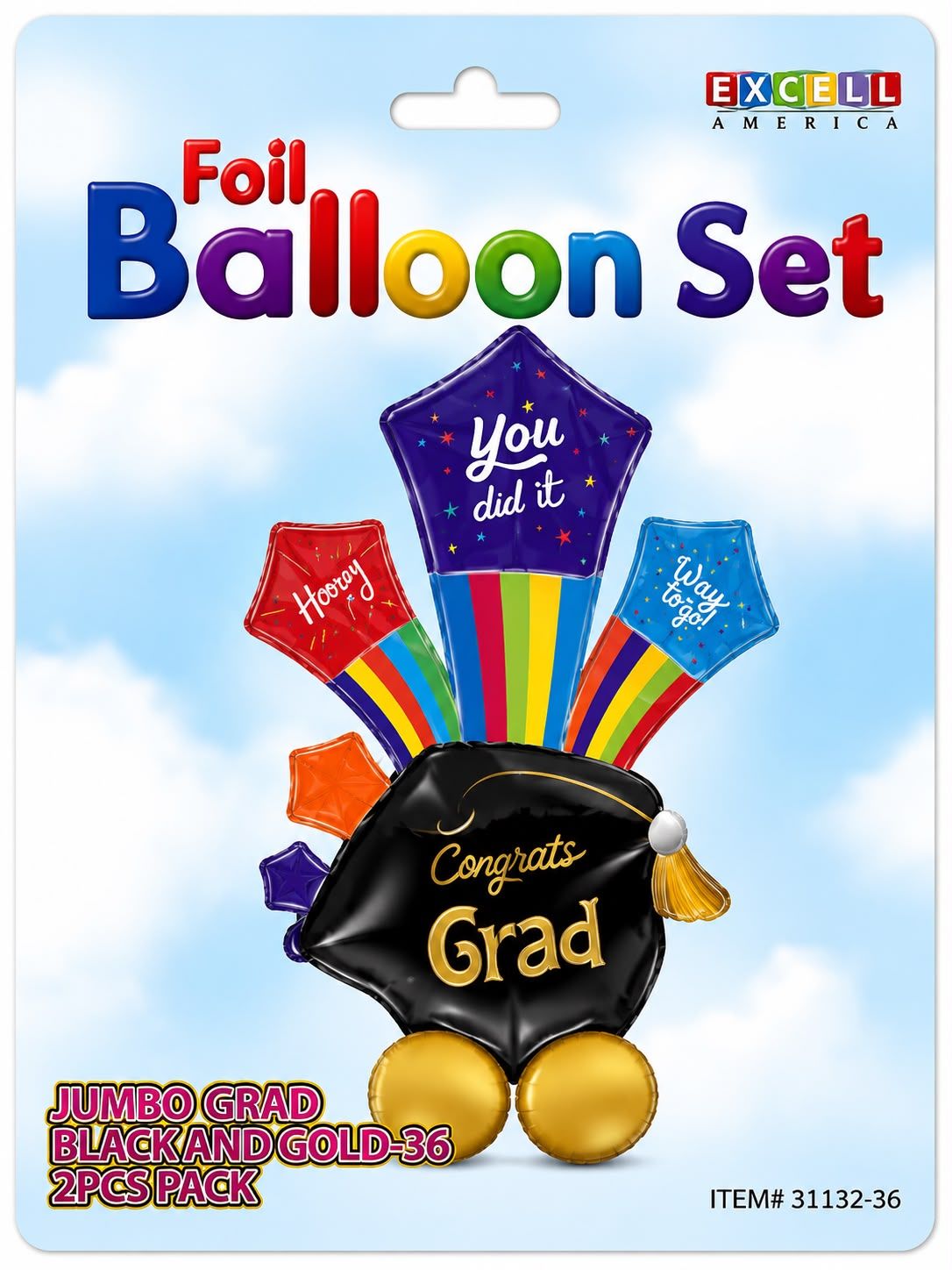 Foil Balloon Set Jumbo Grad Balck and Gold 36"