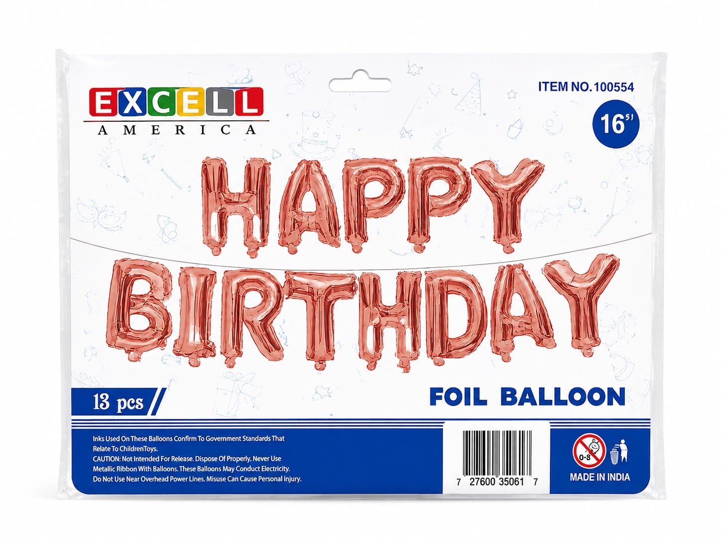 Foil Balloon Happy Birthday Pink 16" , 13pcs