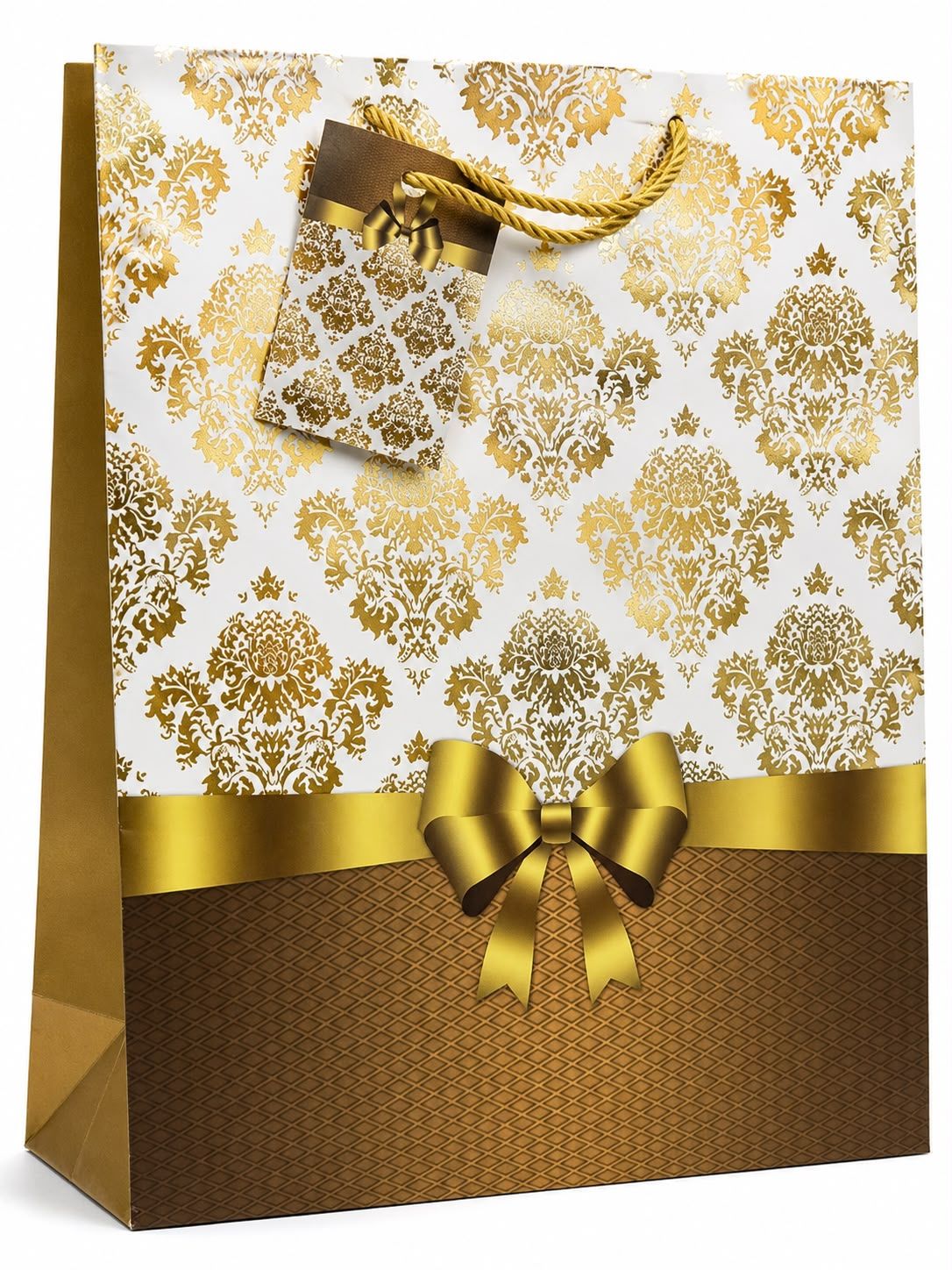Gift Bag with Bow Design Medium, Colour: Gold