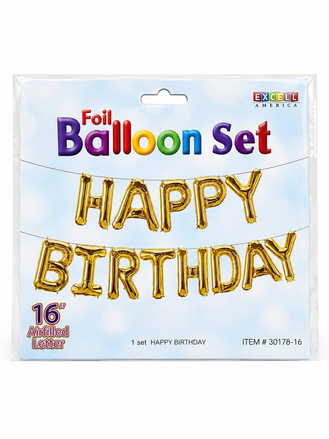 Foil Balloon Set Happy Birthday 16" Airfilled Letter, Colour: Gold