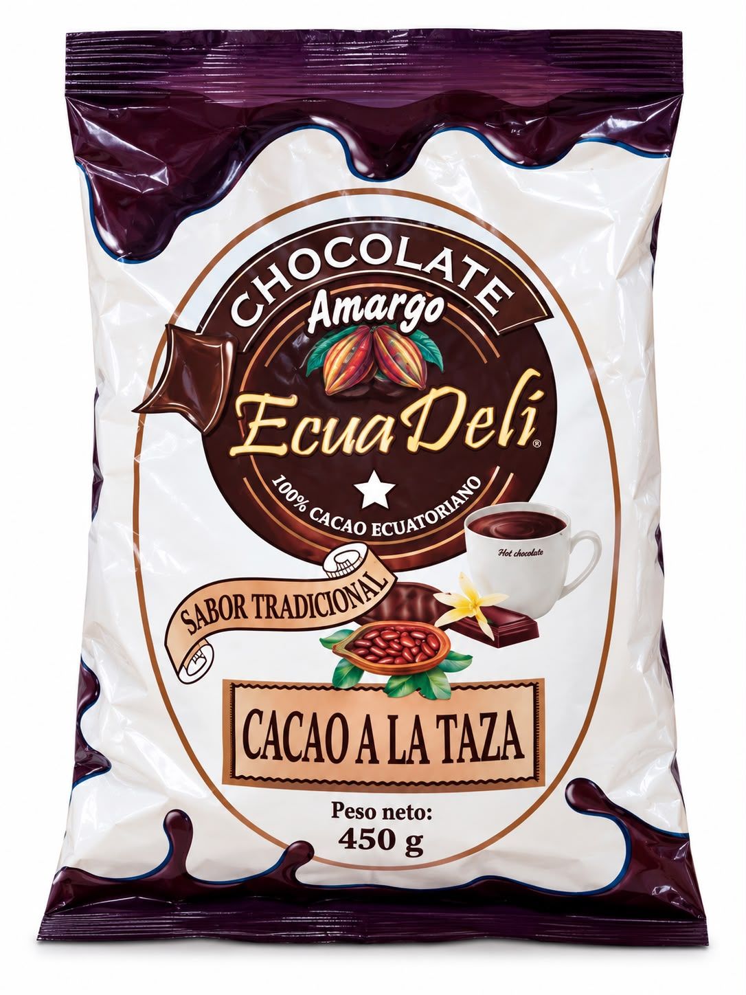 Chocolate Amargo Ecua Deli, Peso: 450 gr