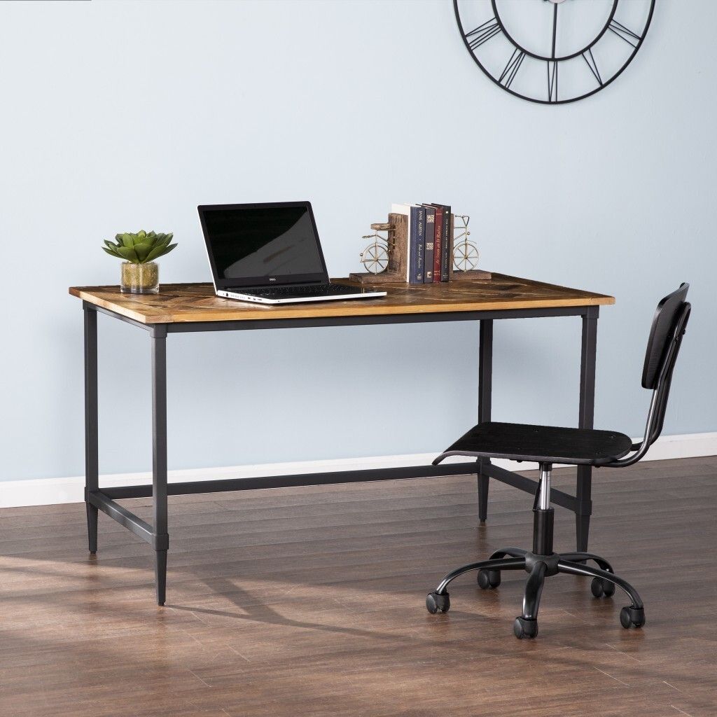 53&quot; Natural And Black Writing Desk