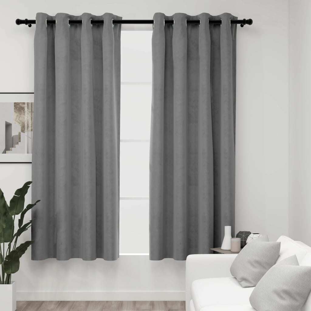 vidaXL Blackout Curtains with Rings 2 pcs Gray 54&quot;x95&quot; Velvet