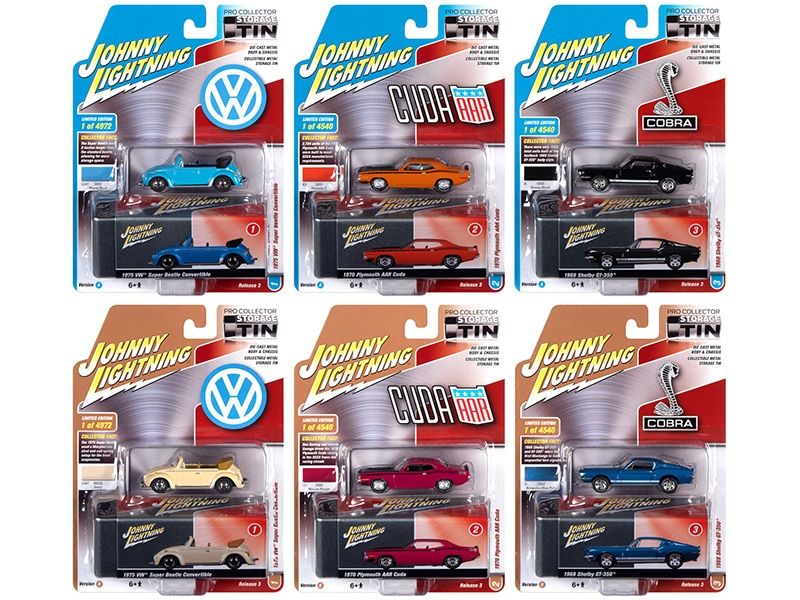 Johnny Lightning Collector&#39;s Tin 2020 Set of 6 Cars Release 3 1/64 Diecast Model Cars by Johnny Lightning