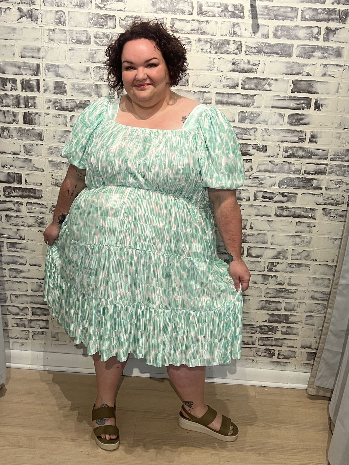 Minty Elegance Puff Dress