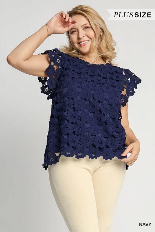 Umgee Navy Floral Cutout Top